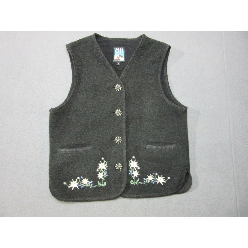 Kuhl Alf Sweater Vest Womens Small Gray Excellent Embroidered Edelweiss Knit USA